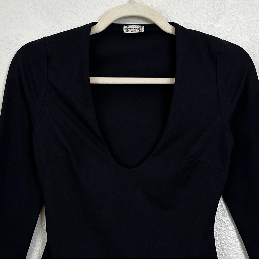 Free People Intimately Black V-neck 3/4 Sleeves Bodysuit, Size XS - Picture 3 of 11